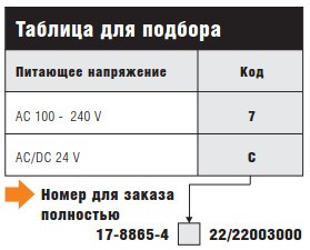 Таблица для подбора